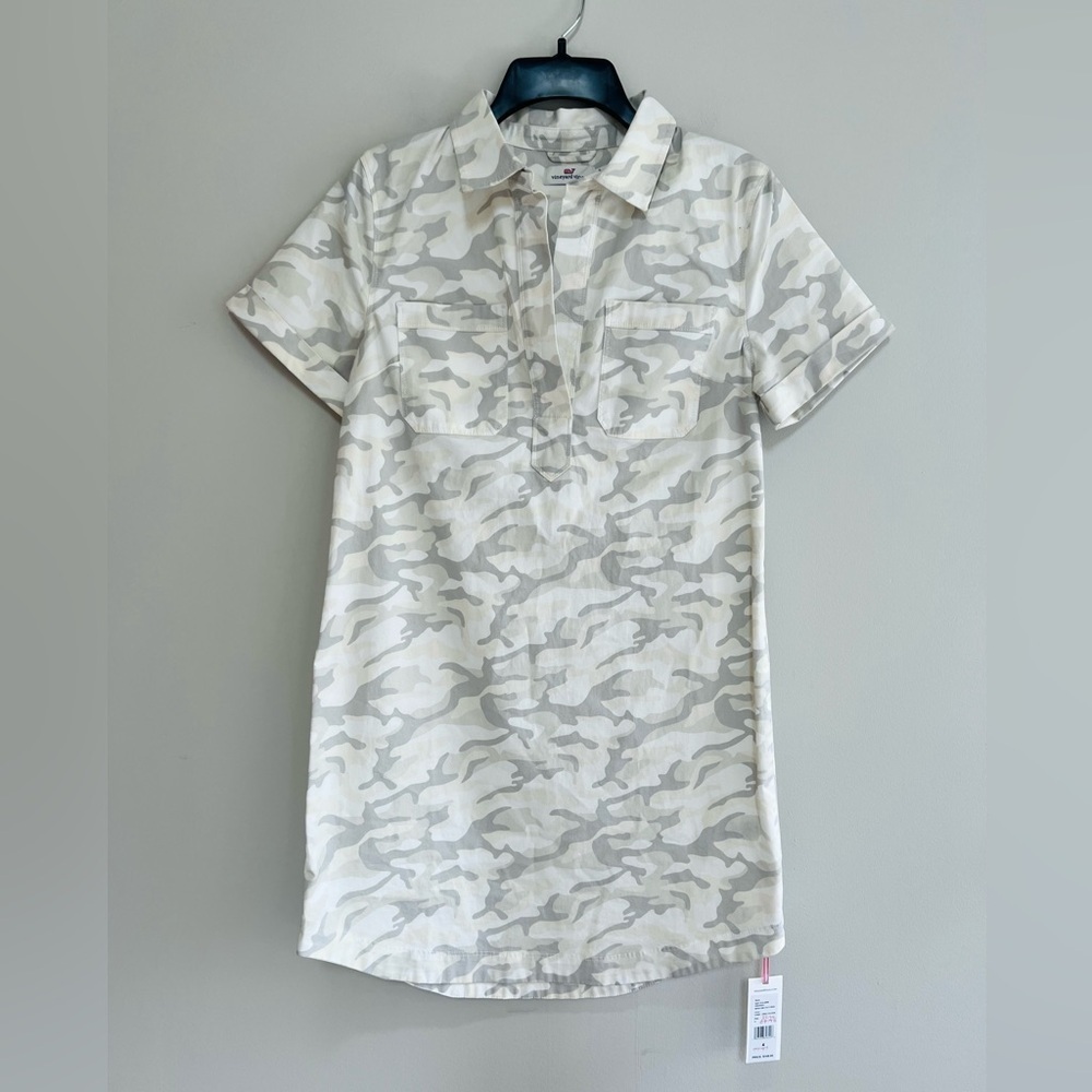 Vineyard Vines NWT Cotton Short Sleeve Margo Camo Split V-Neck Pullover Dress, 4